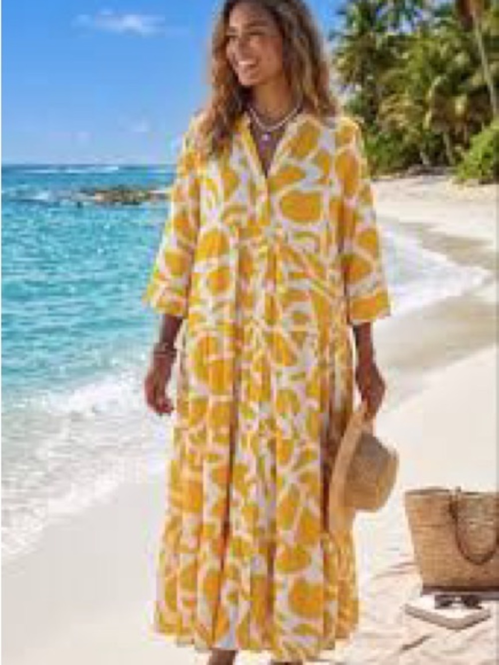 Zury Yellow Print Maxi Swim Cover-Up Dress